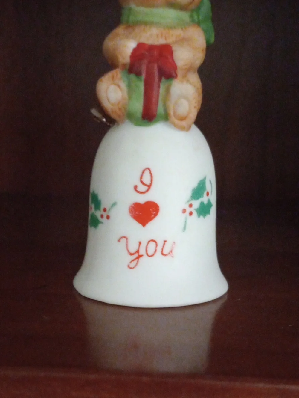 Vintage Russ Berrie Christmas Teddy Bear Ceramic Bell – I Love You Holiday Decor